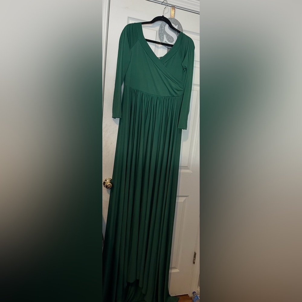 OUGES Women's Long Sleeve V-Neck Wrap Waist Maxi … - image 2